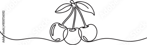 One single line drawing of whole healthy organic cherries for orchard logo identity. Fresh fruitage concept for fruit garden icon. one line Icon drawing