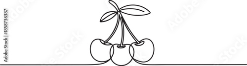 One single line drawing of whole healthy organic cherries for orchard logo identity. Fresh fruitage concept for fruit garden icon. one line Icon drawing