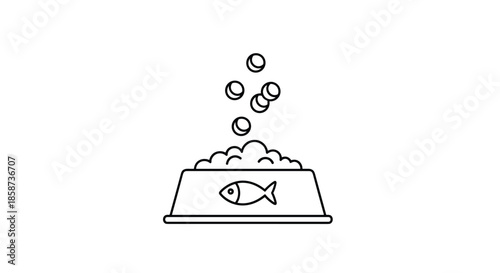 Fish in a bowl with bubbles rising from the water is captured in a simple line drawing a minimalist sketch of domestic aquatic life in a home setting.