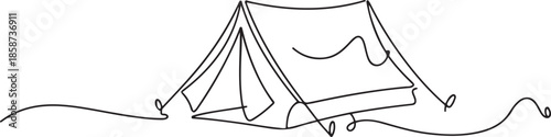 Single continuous line drawing tent camping in outdoor travel. Nature tourism, journey, adventure. Tent element concept. one line Icon drawing