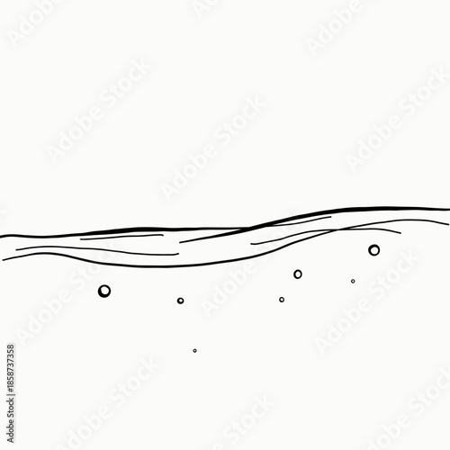Water surface illustration with bubbles and wavy lines  