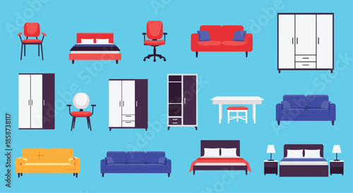 Collection of various furniture pieces for home interior design.