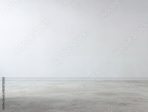 Empty interior with smooth white wall and concrete floor, minimalist studio mockup