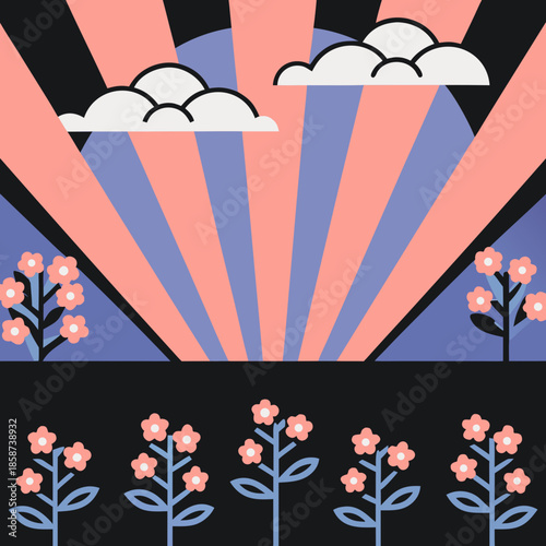 Abstract spring sunlight rays emanating without a sun shape, creating a warm, ethereal glow for seasonal designs.