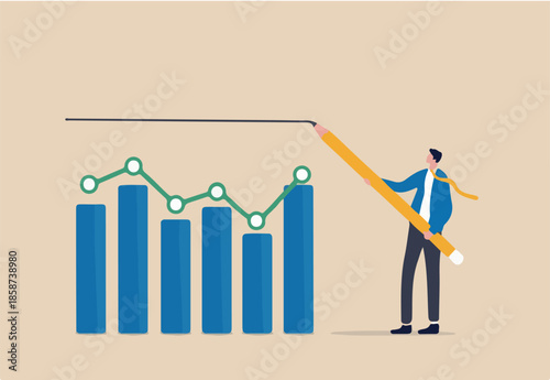 Set expectation or KPI, key performance indicator for improvement or work success, growth or growing business, hope or opportunity to success concept, businessman draw expectation line on KPI graph.