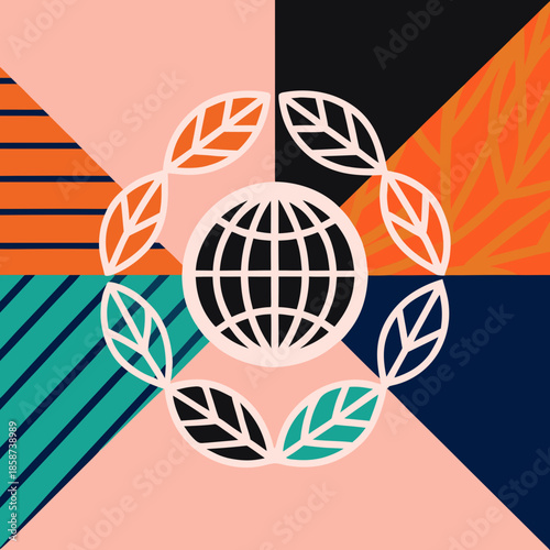 Eco awareness emblem in modern line art style, sustainable living and environmental protection symbol for green branding