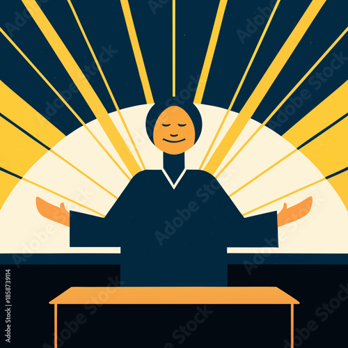 Icon symbolizing teacher wisdom, inspired by abstract sun rays, representing enlightenment and profound knowledge.