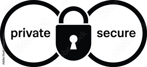 Private secure padlock icon with text in circles