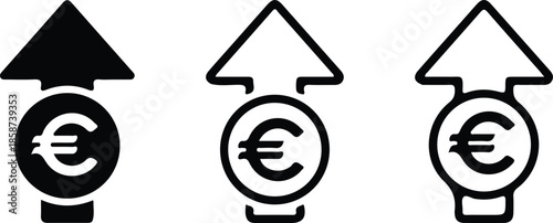cost increase three set black line icons vector euro sign symbol business collection design 