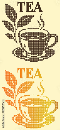 Kitchen tea poster set with vintage halftone dot matrix art