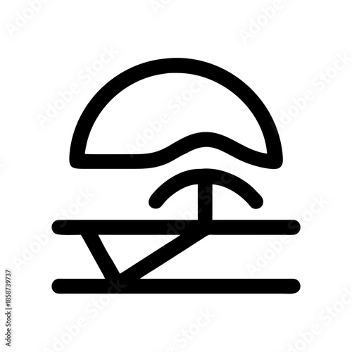 Beach vacation abstract horizon symbol, representing relaxation and summer getaway with minimalist lines.