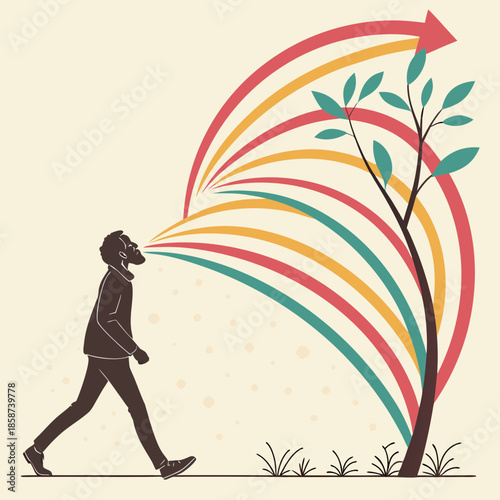 Concept of new life and growth visualized through elegant, expanding curved lines in an abstract design.