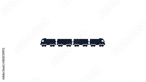 A dark blue silhouette icon depicts a four-car freight train with locomotives at both ends on a white background