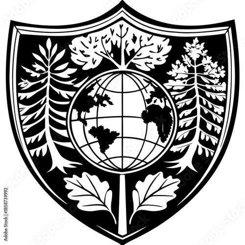 Nature care symbol with shield-like outline, representing protection, preservation, and environmental responsibility.