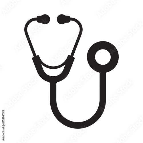 A simple black and white illustration of a medical stethoscope for healthcare
