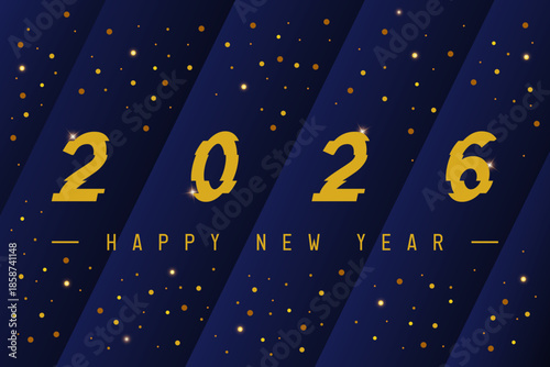 2026 Happy new year vector elegant gold text with light