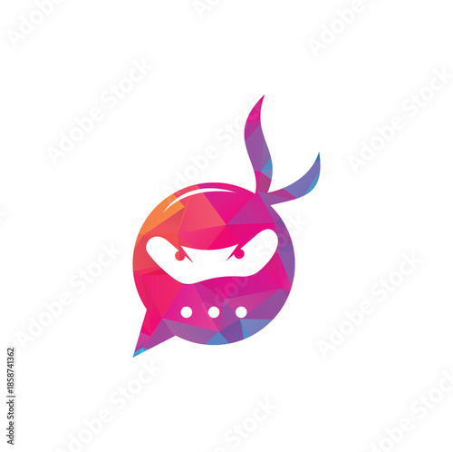 Ninja Chat Logo Design Template. Ninja talk logo design icon.