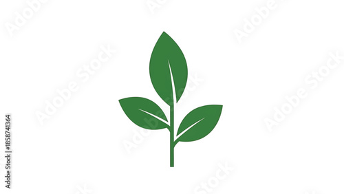 A minimalist graphic icon showing a green plant stem with three distinct leaves against a plain white background