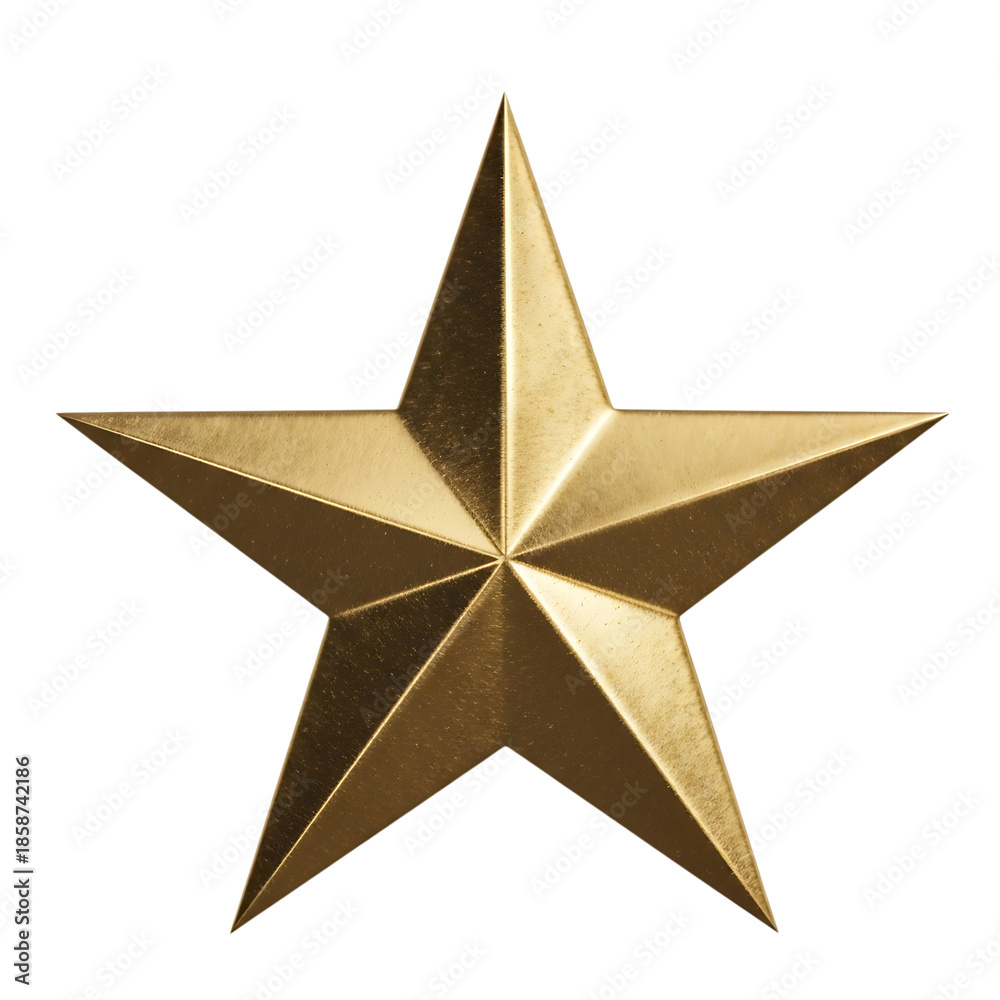 Obraz premium Golden fivepointed star award or decoration, isolated on transparent background