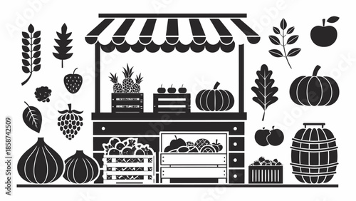 Vibrant farmer's market stand with fresh produce and fruits on display