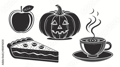 Halloween treats and autumnal delights in black and white
