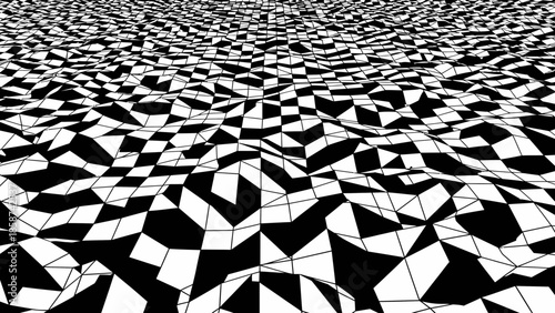 Black and white abstract checkered background with geometric square floor pattern