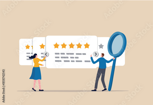 Reputation management team monitor online feedback rating to improve brand positive rank and gain customer trust concept, marketing team monitor and analyze stars rating to increase satisfaction