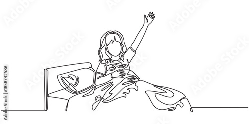 Continuous line drawing of a girl wake up in the morning after sleeping,single art line doodle sketch character girl, little girl wake up and still yawning,pro
