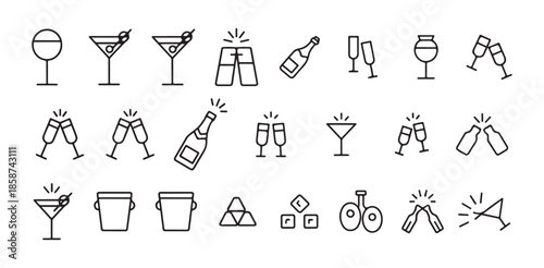 Alcohol Drinks outline Icon set. bar Glassware, Wine, Beer, Cocktail Glasses icon collection, illustration vector eps 10
