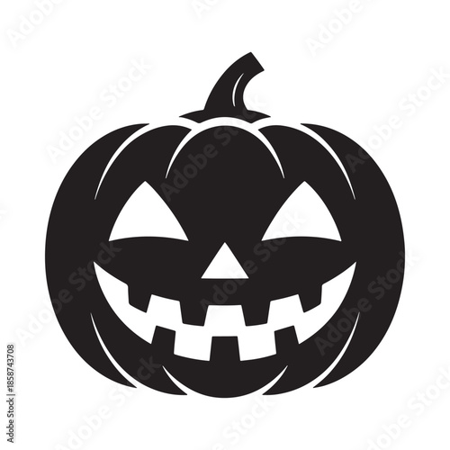 A simple black silhouette of a carved jack o lantern with a spooky face