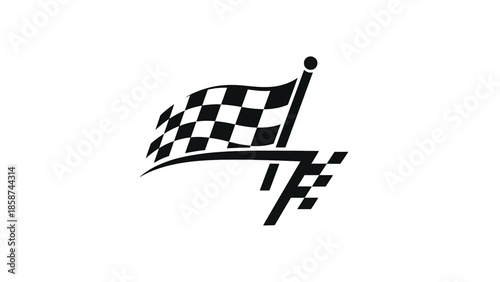 A black and white checkered flag graphic waving on a pole, with a blurred second flag below it