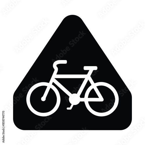 Minimalist Black Bicycle Route Silhouette Icon with White Bike Illustration for Cycling Lane Wayfinding and Eco-Friendly Transit Graphics - Professional Vector Stock Image