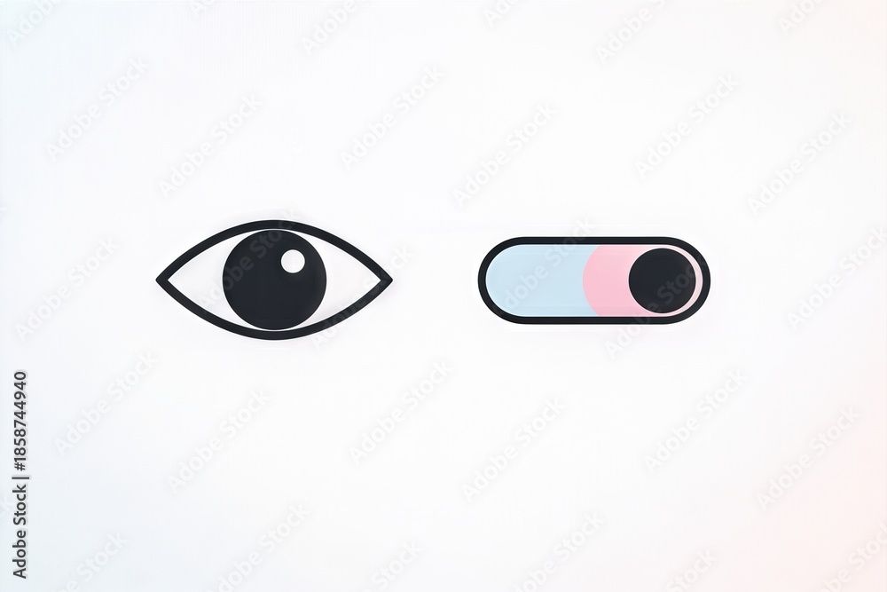 Obraz premium Visual representation of perception and interaction symbolized by a closed eye and a toggle switch depicting awareness and engagement signaling dichotomy in digital contexts