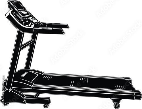 Black silhouette treadmill illustration showcasing modern fitness equipment for gym workouts, home exercise training, cardio health, and active lifestyle concept