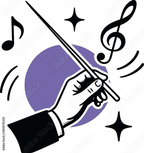 Orchestra Conductor Baton Music Notes Vector Art