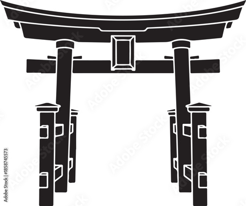 Traditional japanese torii gate structure silhouette isolated on transparent background for shrine entrance vector