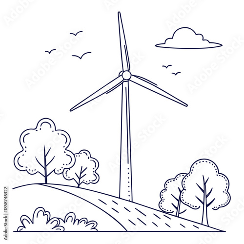 Wind turbine in natural landscape