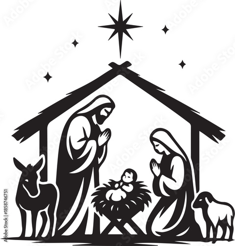 Vector illustration of a cartoon cat and dog standing before a family home featuring a tree and bird silhouette art