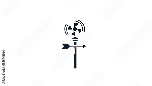 A black monochrome flat icon depicting a weather vane with an anemometer, on a plain white background