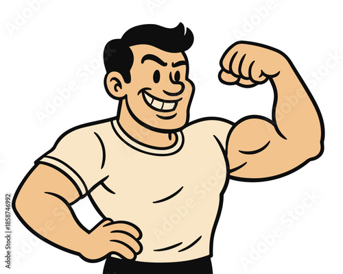 Handsome athletic bodybuilder athlete with a strong muscular torso and powerful biceps posing isolated on white background as a fit gym model