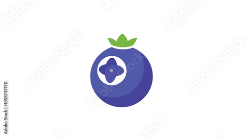 A simple, stylized vector illustration of a single blueberry with a green cap, set on a white background