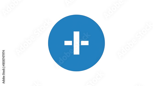 A blue circle containing a white abstract symbol resembling a vertical line with two short horizontal lines