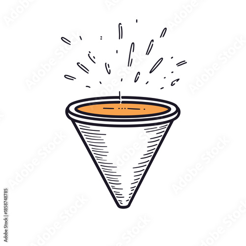 Hand drawn sketch style funnel icon with splash effect marketing and sales concept in flat minimalist vector style