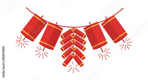 Chinese New Year Firecracker Minimal Flat Vector Design