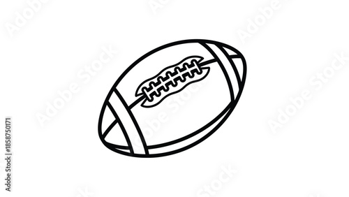 A minimalist black outline icon of an American football with laces and stripes, centered on a clean white background