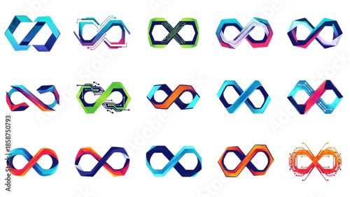 Diverse Collection of Modern Infinity Symbols Abstract Geometric Designs Representing Endless Possibilities and Limitless Concepts