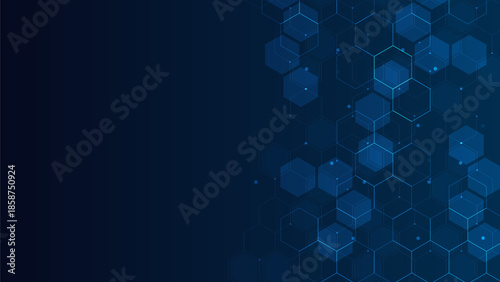 Digital technology background. Abstract hexagons background with lines and dots. Design for science, medicine or technology