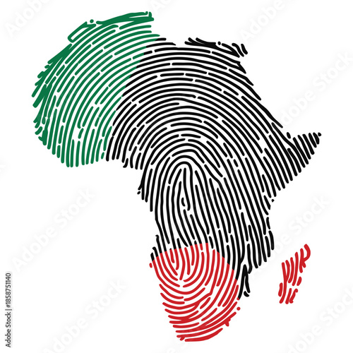 African Identity Fingerprint Map In Pan-African Colors