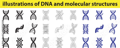 DNA and molecular structures icons and symbols