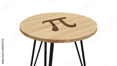 A wooden table with a mathematical symbol on a black background